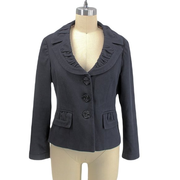 VTG 90s Nanette Lepore Black Cropped Blazer Sailor Collar Nautical Jacket Size 8 - Picture 2 of 12